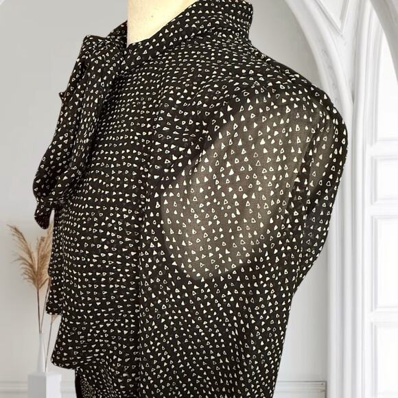Lise Charmel France Rare Maxi Dress Modest Sz S Long Sleeves Black Tiny Print - Picture 7 of 16